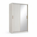 Roupeiro em MDF Branco com 2 Portas de Correr, Espelho e Puxadores Dourados 120 x 60 x 200 cm