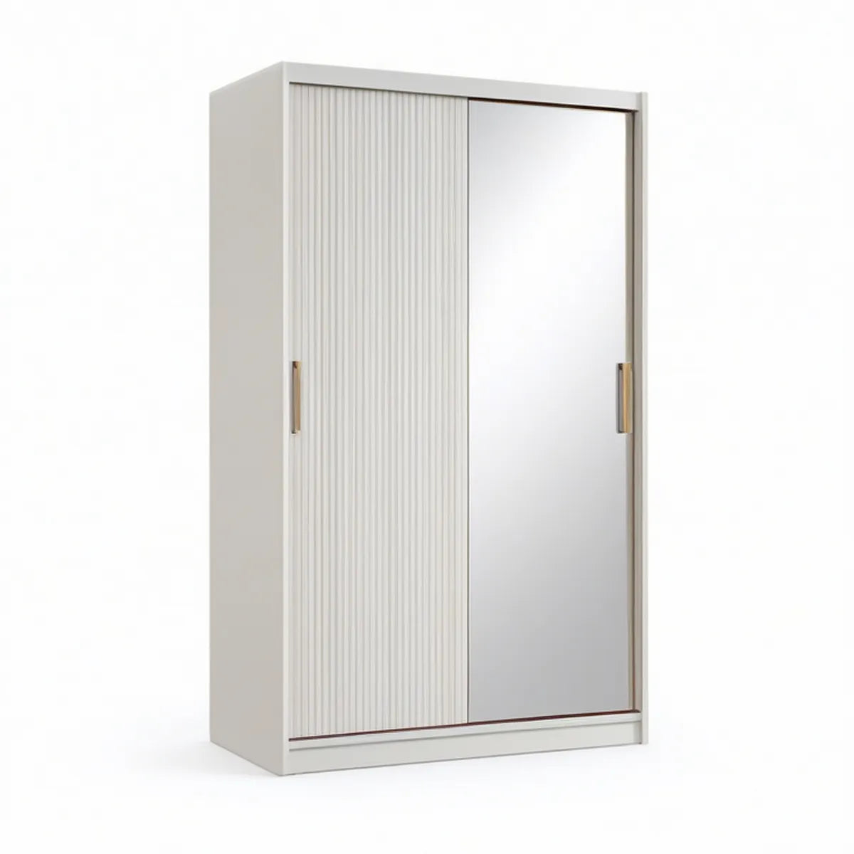 Roupeiro em MDF Branco com 2 Portas de Correr, Espelho e Puxadores Dourados 120 x 60 x 200 cm