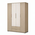 Roupeiro de 4 Portas e 2 Gavetas em Aglomerado Melaminado Carvalho Claro e Branco, 160 x 52 x 200 cm