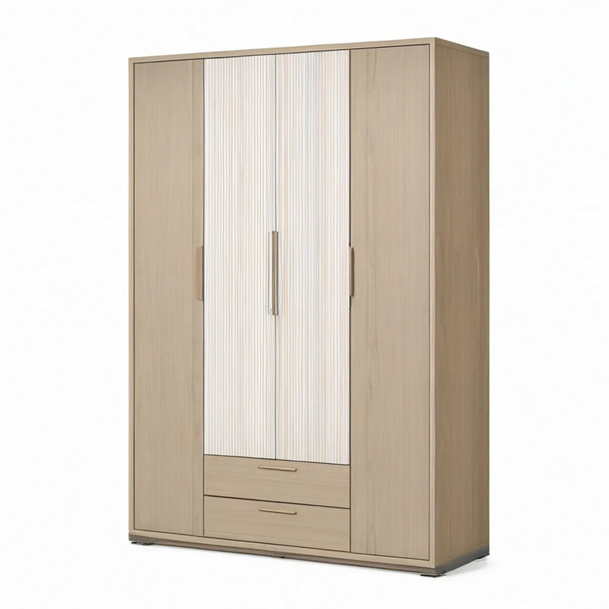 Roupeiro de 4 Portas e 2 Gavetas em Aglomerado Melaminado Carvalho Claro e Branco, 160 x 52 x 200 cm