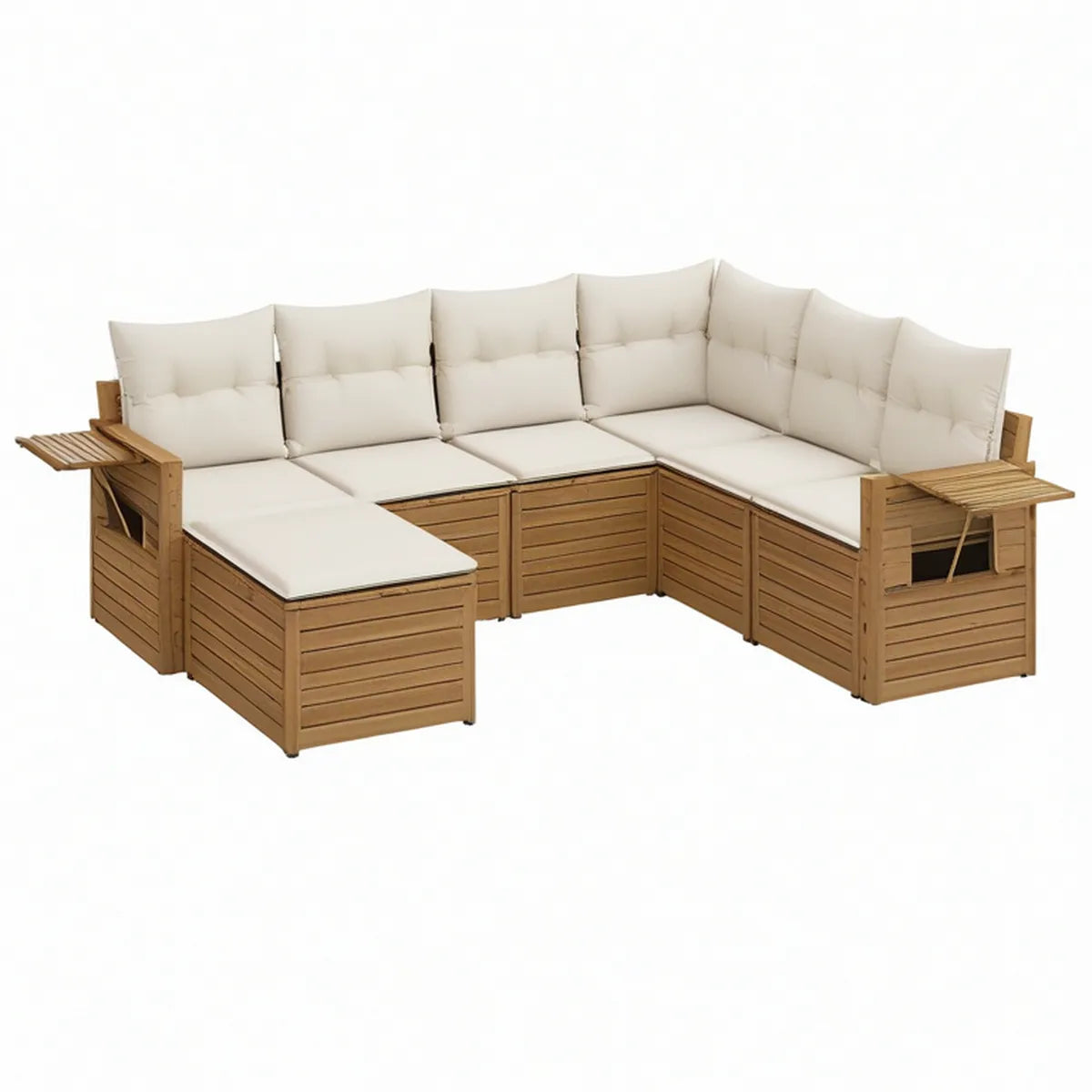 Conjunto modular em L para jardim em madeira maciça de acácia, 280 x 140 x 70 cm, Castanho e Creme