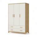 Roupeiro de 3 Portas e 2 Gavetas em MDF Branco e Carvalho Natural, 120 x 55 x 200 cm