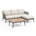 Conjunto de Exterior em L com Chaise Longue Direita e Mesa de Centro 220 x 150 x 75 cm em Alumínio, Corda PE e Madeira de Acácia Bege
