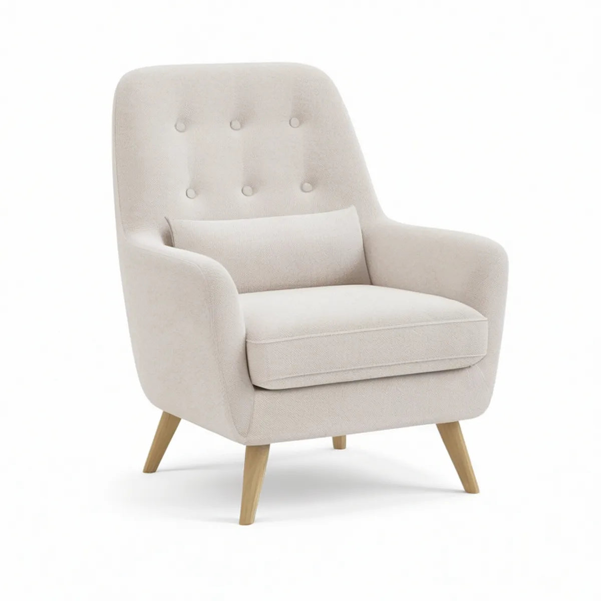 Poltrona Estofada Bege com Pés em Madeira Natural 76 x 82 x 96 cm