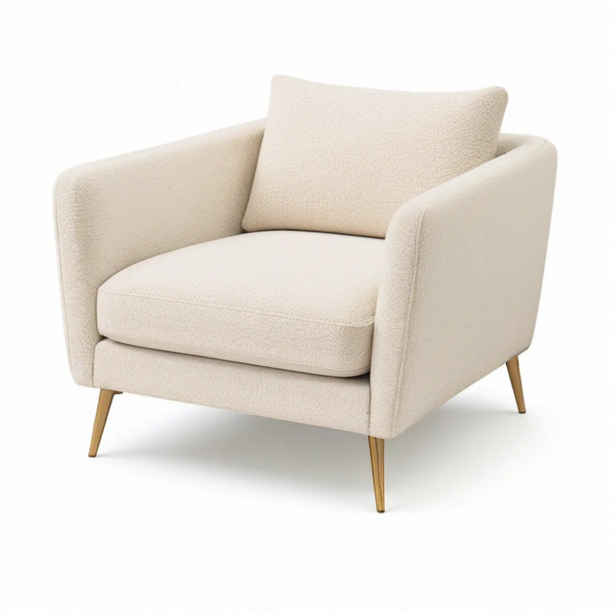Poltrona em Bouclé Creme com Pés em Aço Dourado 80 x 82 x 84 cm