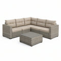 Conjunto de sofás de jardim em L para 5 pessoas com mesa, 250 x 250 x 70 cm, Cinzento e Bege