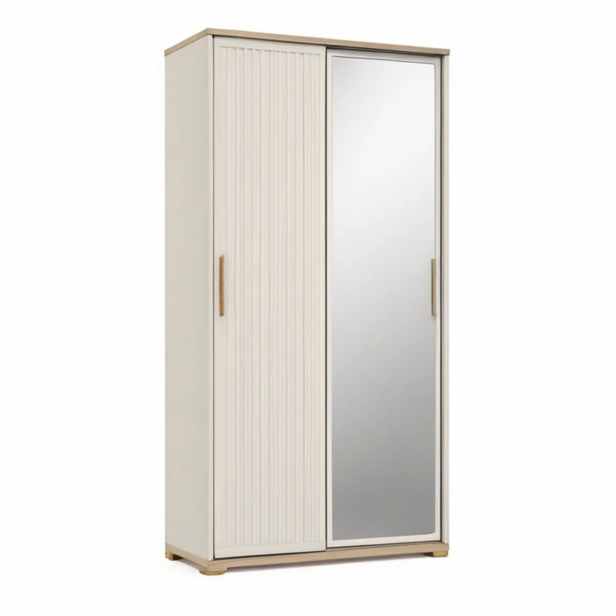 Roupeiro em MDF Branco e Carvalho Claro com 2 Portas e Espelho, 80 x 45 x 180 cm