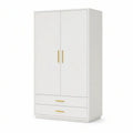 Roupeiro em MDF Branco com Puxadores Dourados, 2 Portas e 2 Gavetas, 80 x 50 x 180 cm