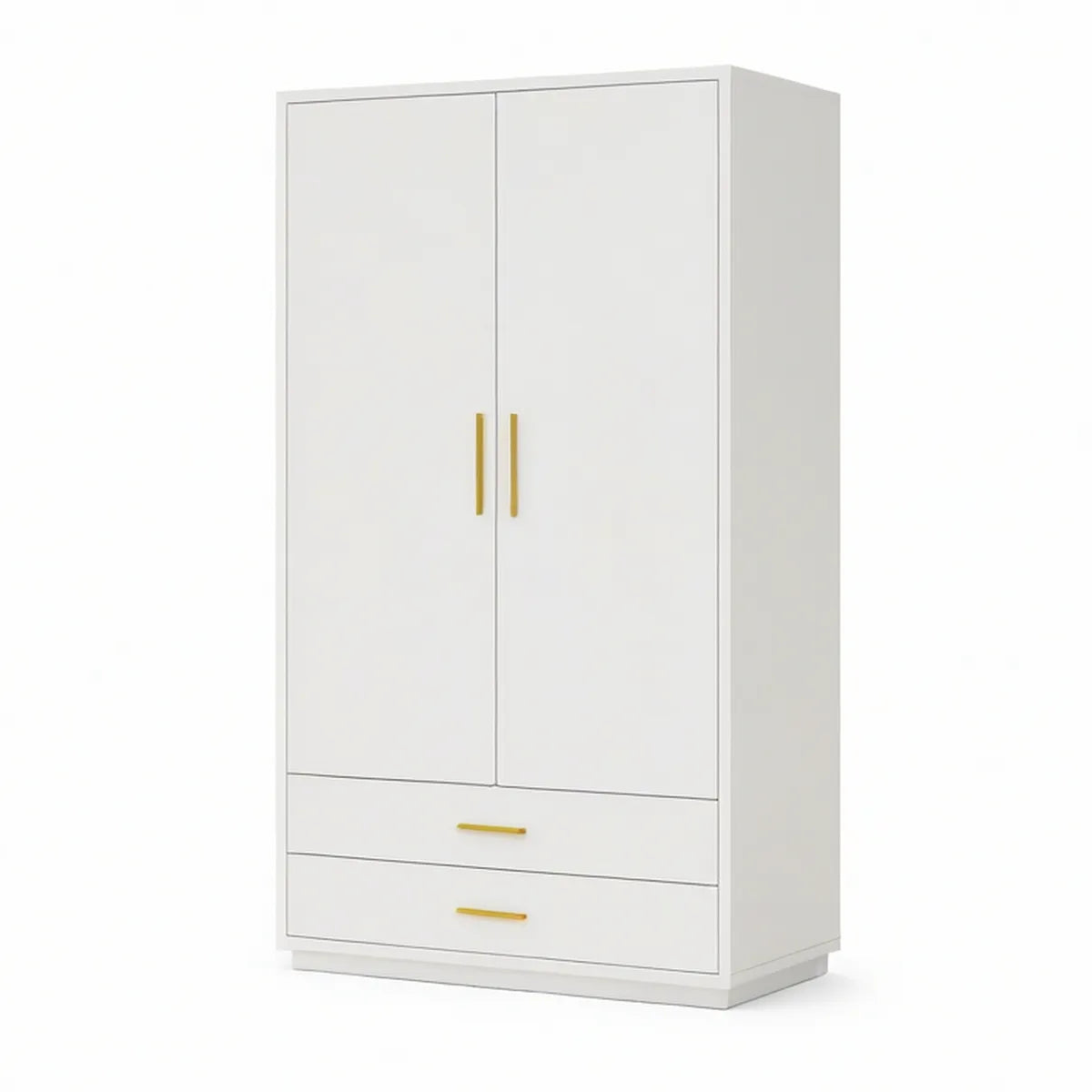 Roupeiro em MDF Branco com Puxadores Dourados, 2 Portas e 2 Gavetas, 80 x 50 x 180 cm