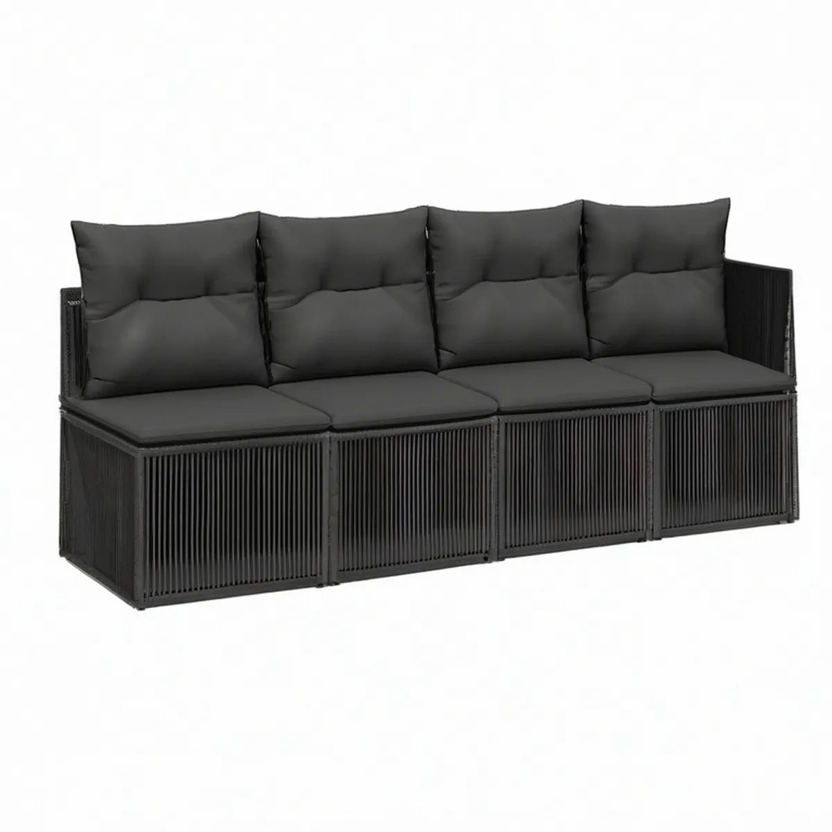 Sofá modular de jardim de 4 lugares em corda PE preta 280 x 70 x 63 cm