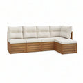 Sofá modular em L para 5 lugares em madeira maciça de acácia, Castanho/Bege, 280 x 210 x 85 cm