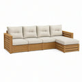 Sofá Modular de Jardim em L com Chaise Longue, Madeira Maciça de Acácia, Castanho Natural e Bege, 290 x 150 x 75 cm