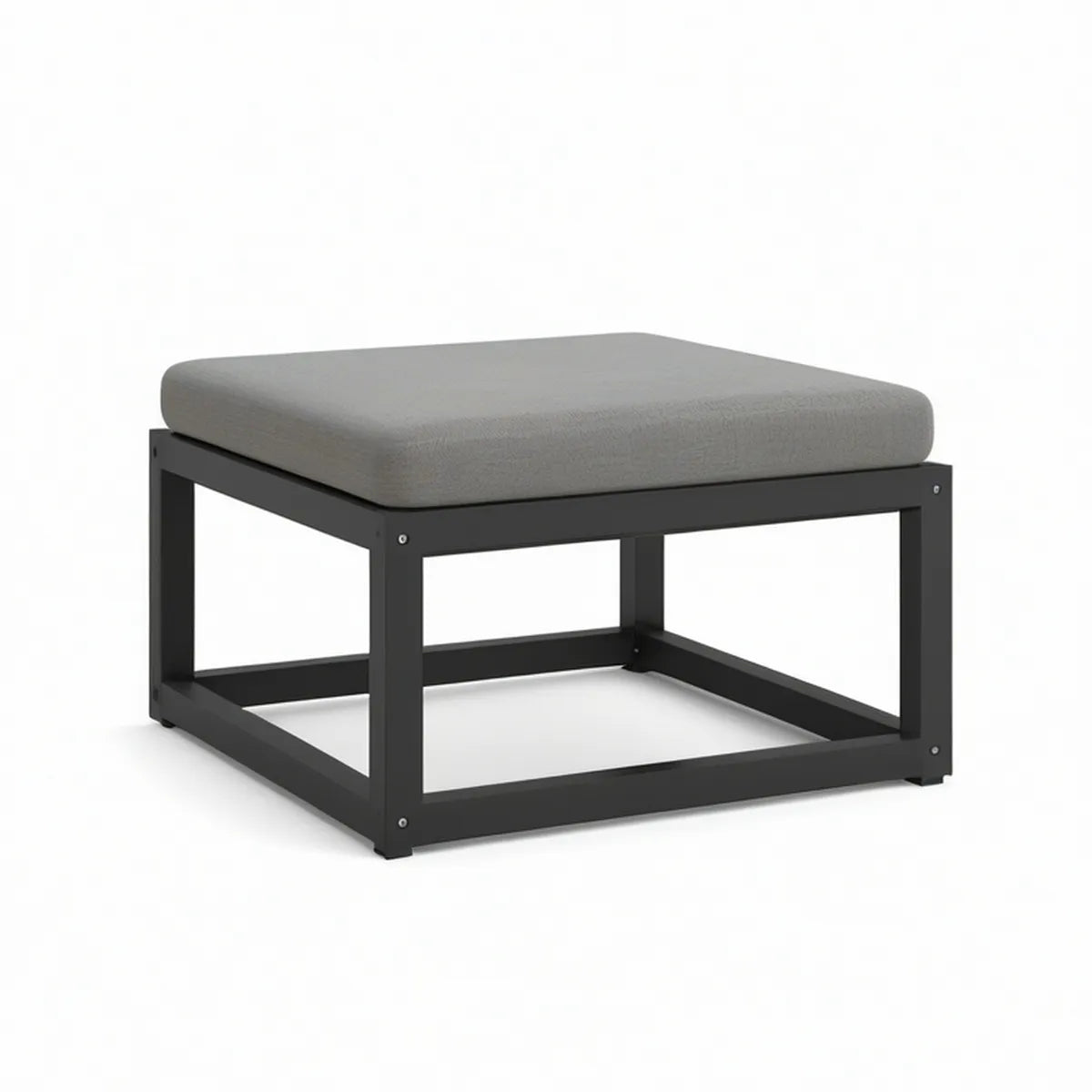 Pufe quadrado 60 x 45 x 40 cm em aço e poliéster cinzento e preto